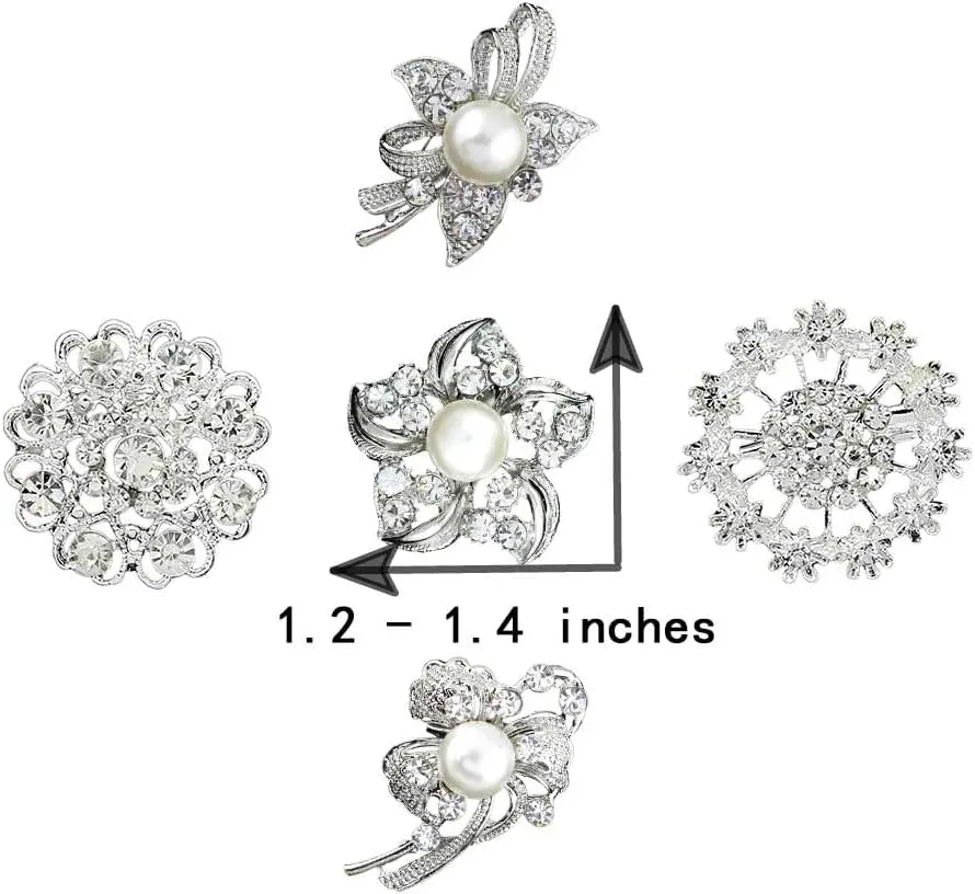 Ezing Lot 24pc Shining Rhinestone Crystal Brooches Pins DIY Wedding Bouquet Kit