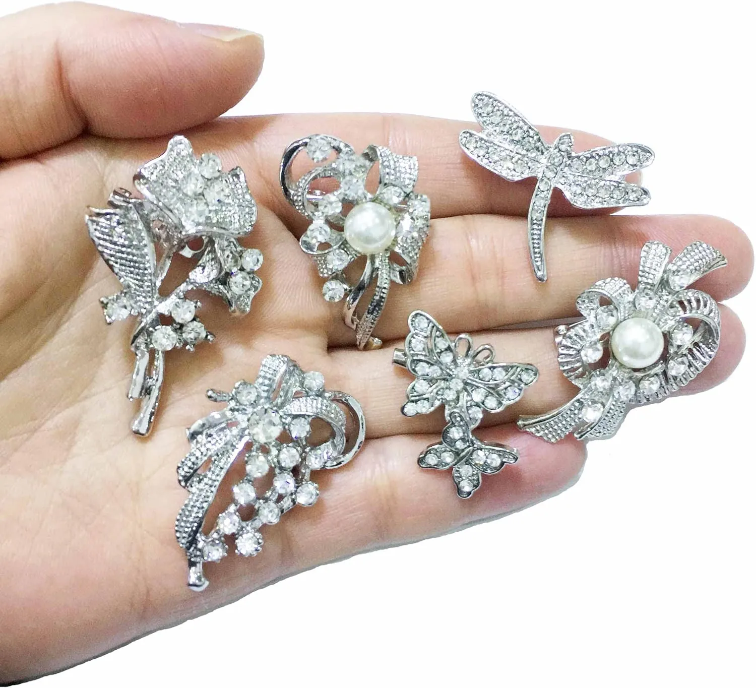 Ezing Lot 24pc Shining Rhinestone Crystal Brooches Pins DIY Wedding Bouquet Kit