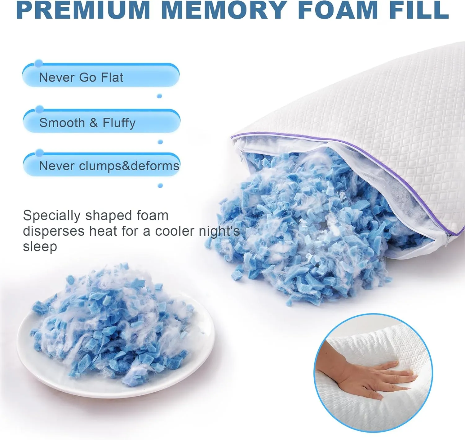 Favorland Cooling Bed Pillows Queen Size Set of 2 - Shredded Memory Foam Pillows for Sleeping 2 Pack - Gel Pillow Adjustable Firm Pillow Soft Pillows for Side Back Stomach Sleepers