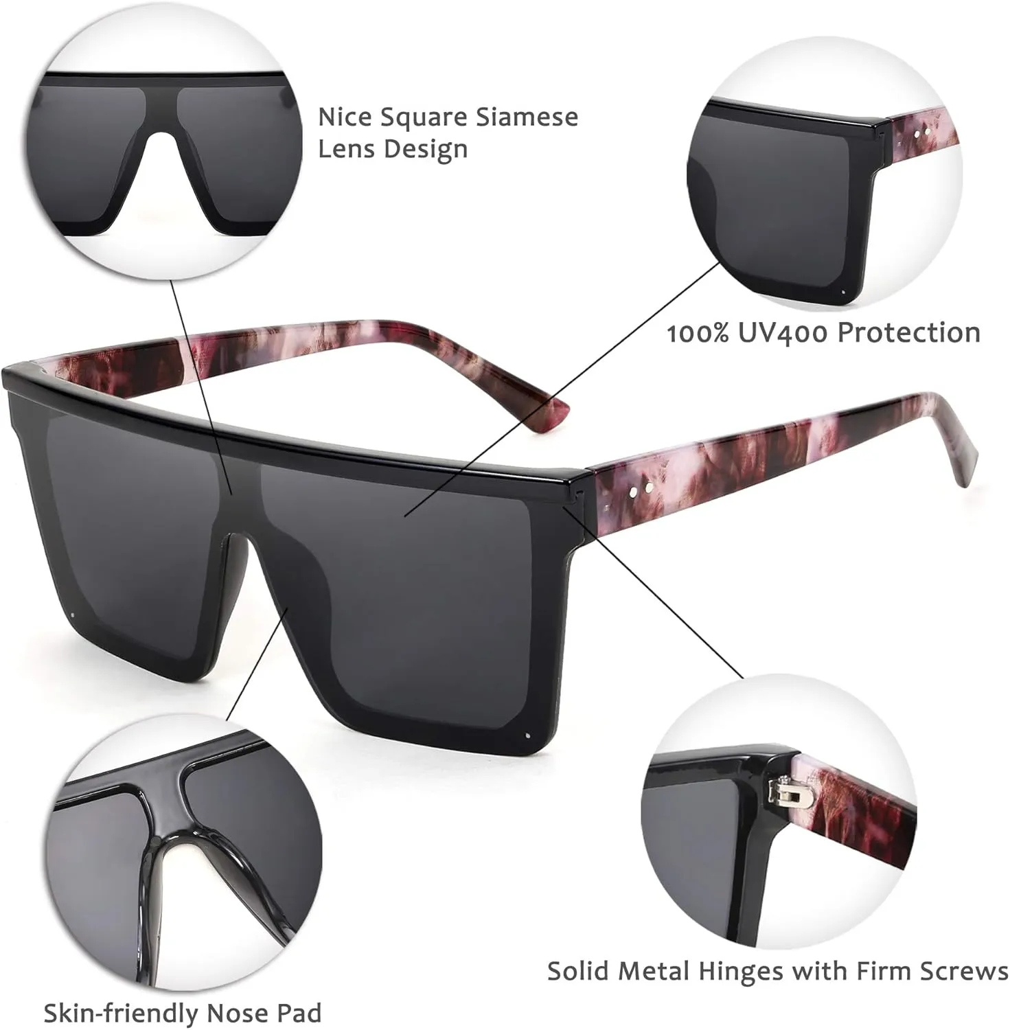 FEISEDY Oversized Sunglasses Mens Womens Flat Top Square Trendy Visor Shades UV400 B2470