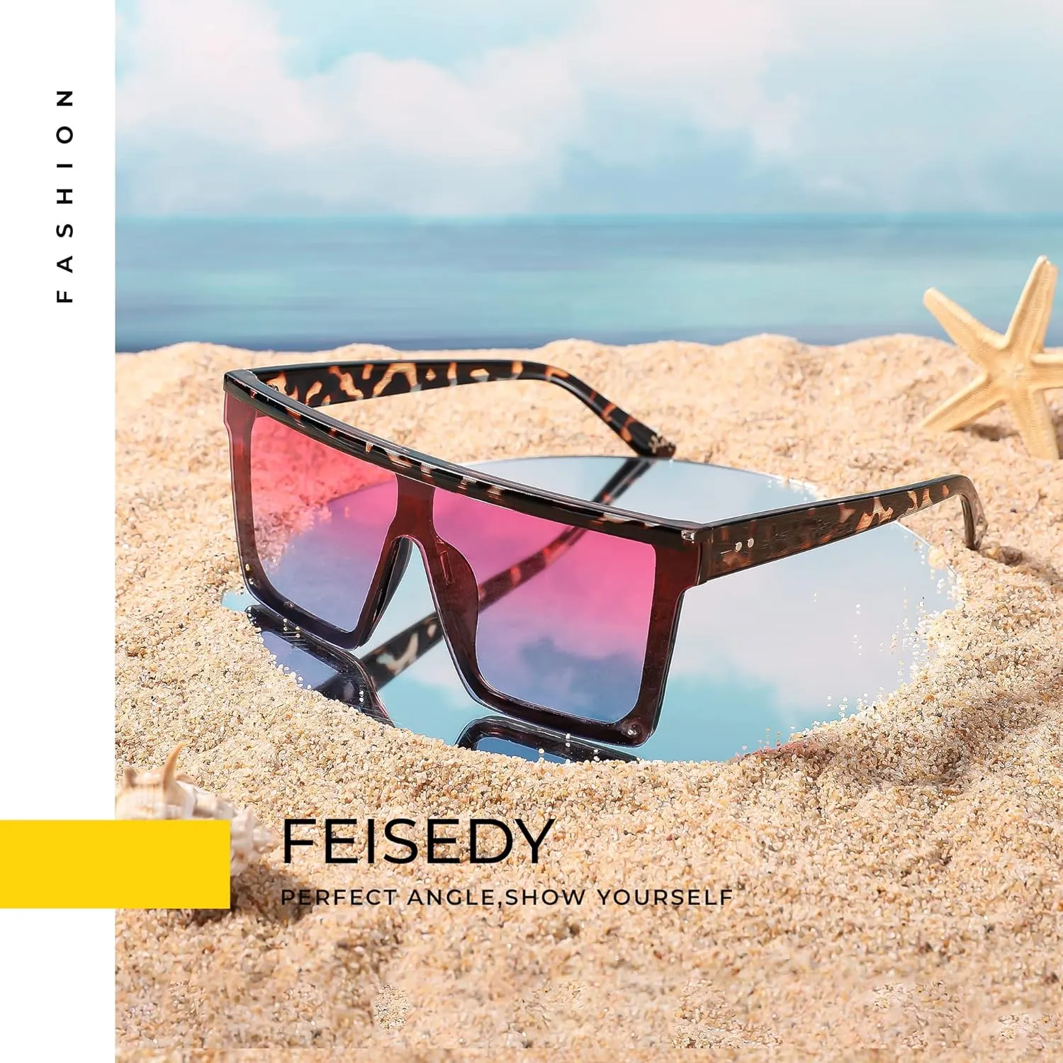 FEISEDY Oversized Sunglasses Mens Womens Flat Top Square Trendy Visor Shades UV400 B2470