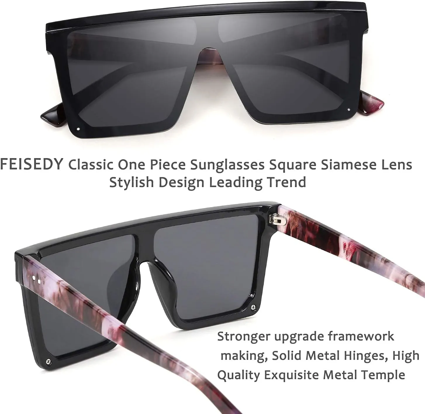 FEISEDY Oversized Sunglasses Mens Womens Flat Top Square Trendy Visor Shades UV400 B2470