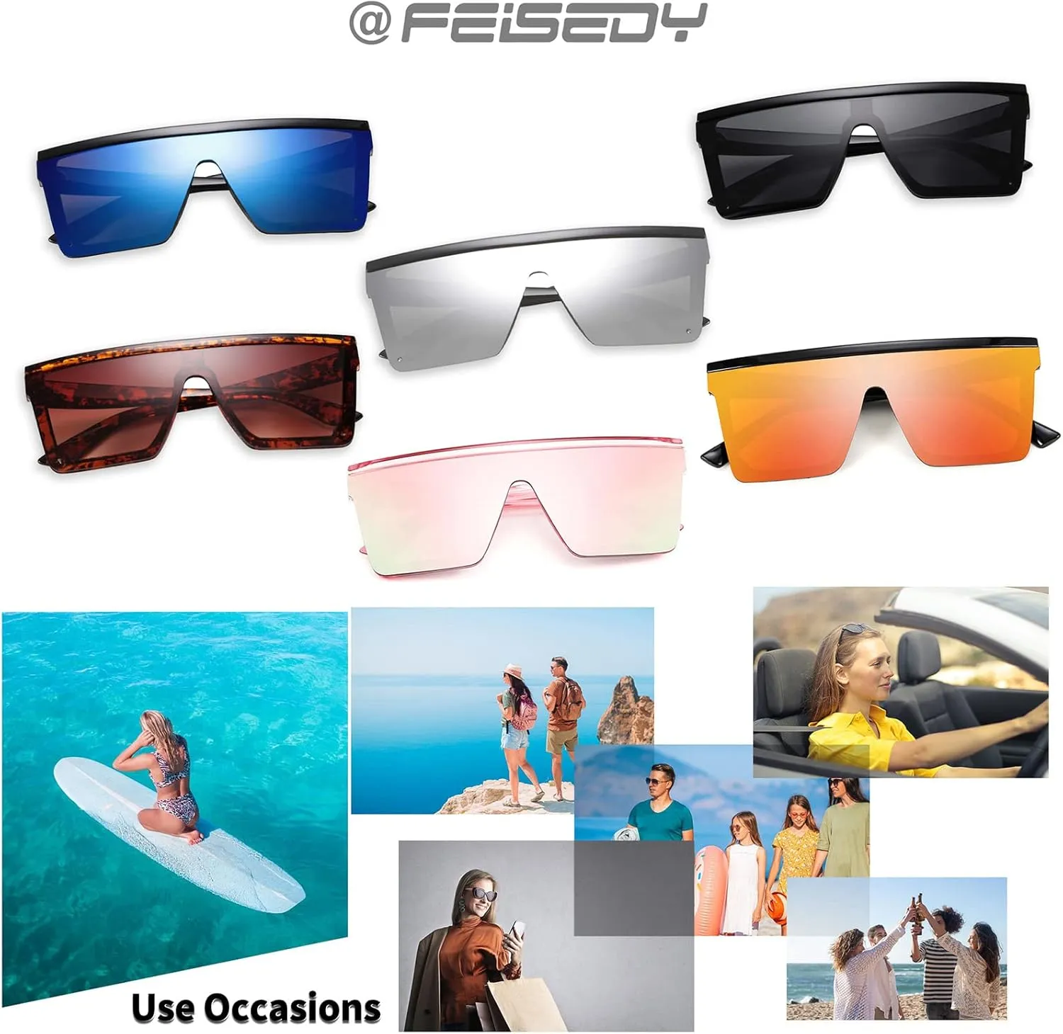 FEISEDY Oversized Sunglasses Mens Womens Flat Top Square Trendy Visor Shades UV400 B2470