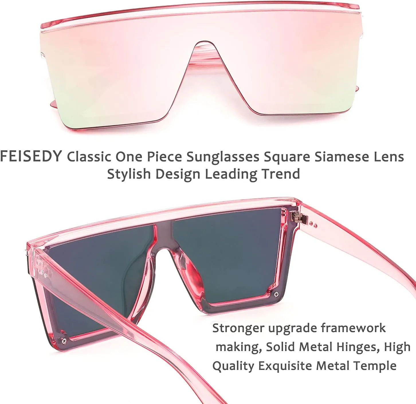 FEISEDY Oversized Sunglasses Mens Womens Flat Top Square Trendy Visor Shades UV400 B2470