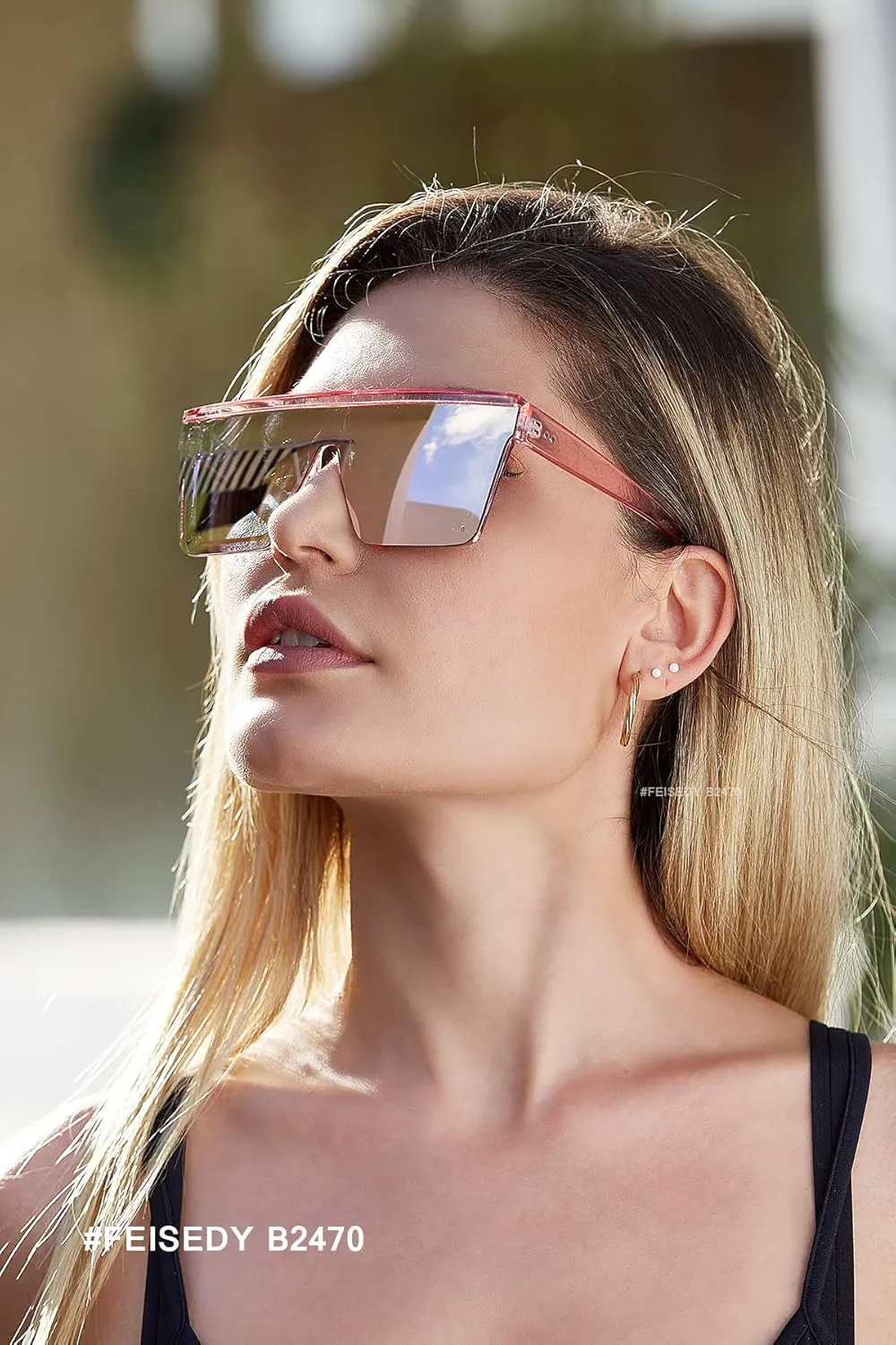 FEISEDY Oversized Sunglasses Mens Womens Flat Top Square Trendy Visor Shades UV400 B2470