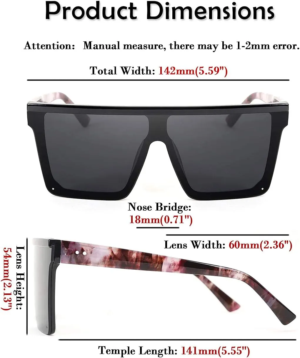 FEISEDY Oversized Sunglasses Mens Womens Flat Top Square Trendy Visor Shades UV400 B2470
