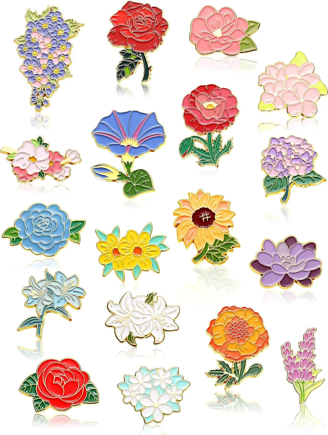 Ferraycle 20 Pieces Flowers Enamel Pin Bulk for Backpack Cute Enamel Brooch Pins Set Floral Lapel Pins Cartoon Plants Backpack Pins for Women Men DIY Badges Clothing Jacket Bags Gifts