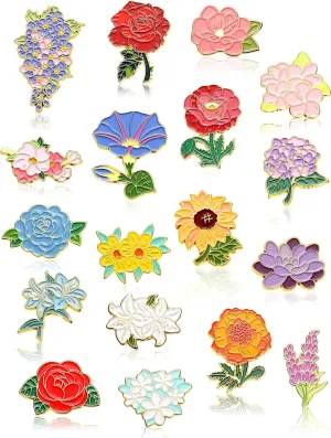 Ferraycle 20 Pieces Flowers Enamel Pin Bulk for Backpack Cute Enamel Brooch Pins Set Floral Lapel Pins Cartoon Plants Backpack Pins for Women Men DIY Badges Clothing Jacket Bags Gifts