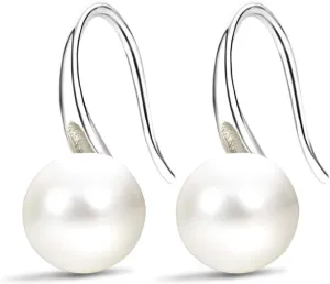 FIFATA Fashion Silver Pearl Earrings for Women 8-8.5mm Classical Drop Dangle Earrings Jewelry