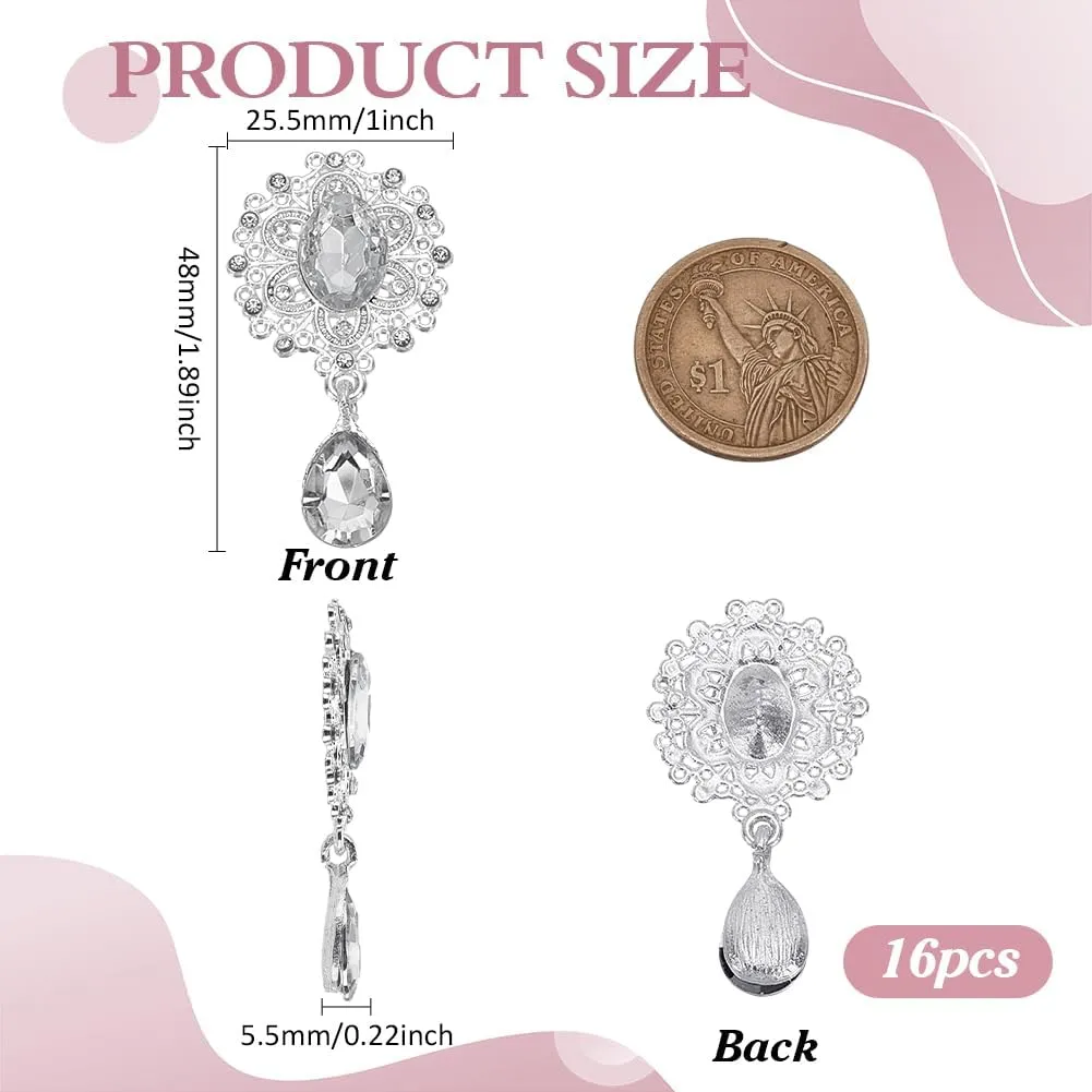 FINGERINSPIRE 16 Pcs Crystal Rhinestone Marquise for Brooches Making 1x1.89inch Crystal Color Teardrop Shape Alloy Rhinestone Embellishment for Brooch DIY Flower Brooch Pin Set for Women Lady-No Pin