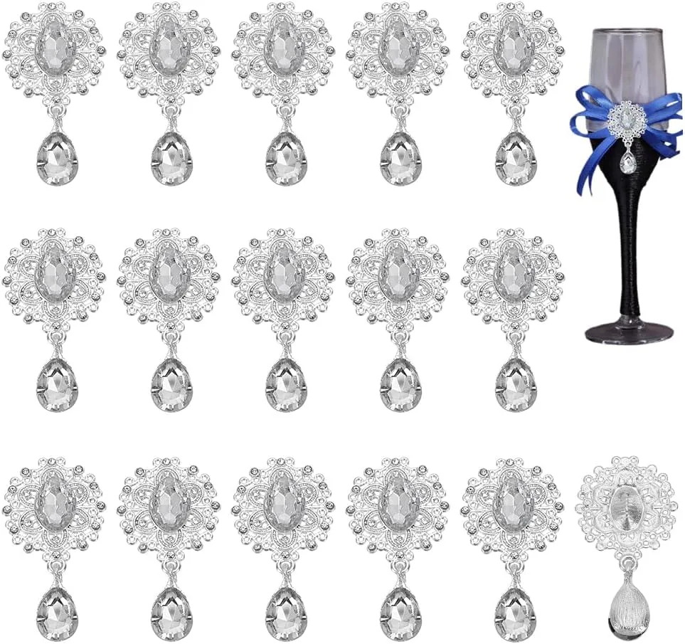 FINGERINSPIRE 16 Pcs Crystal Rhinestone Marquise for Brooches Making 1x1.89inch Crystal Color Teardrop Shape Alloy Rhinestone Embellishment for Brooch DIY Flower Brooch Pin Set for Women Lady-No Pin