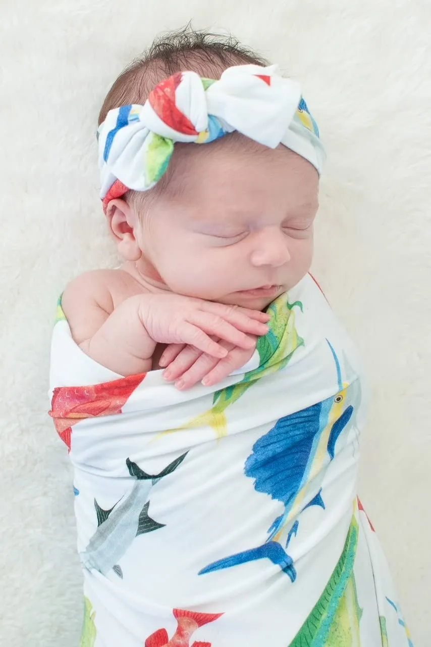 Fish Ultra Soft Newborn Headband Bow, Viscose from Bamboo with Spandex Stretchy Material