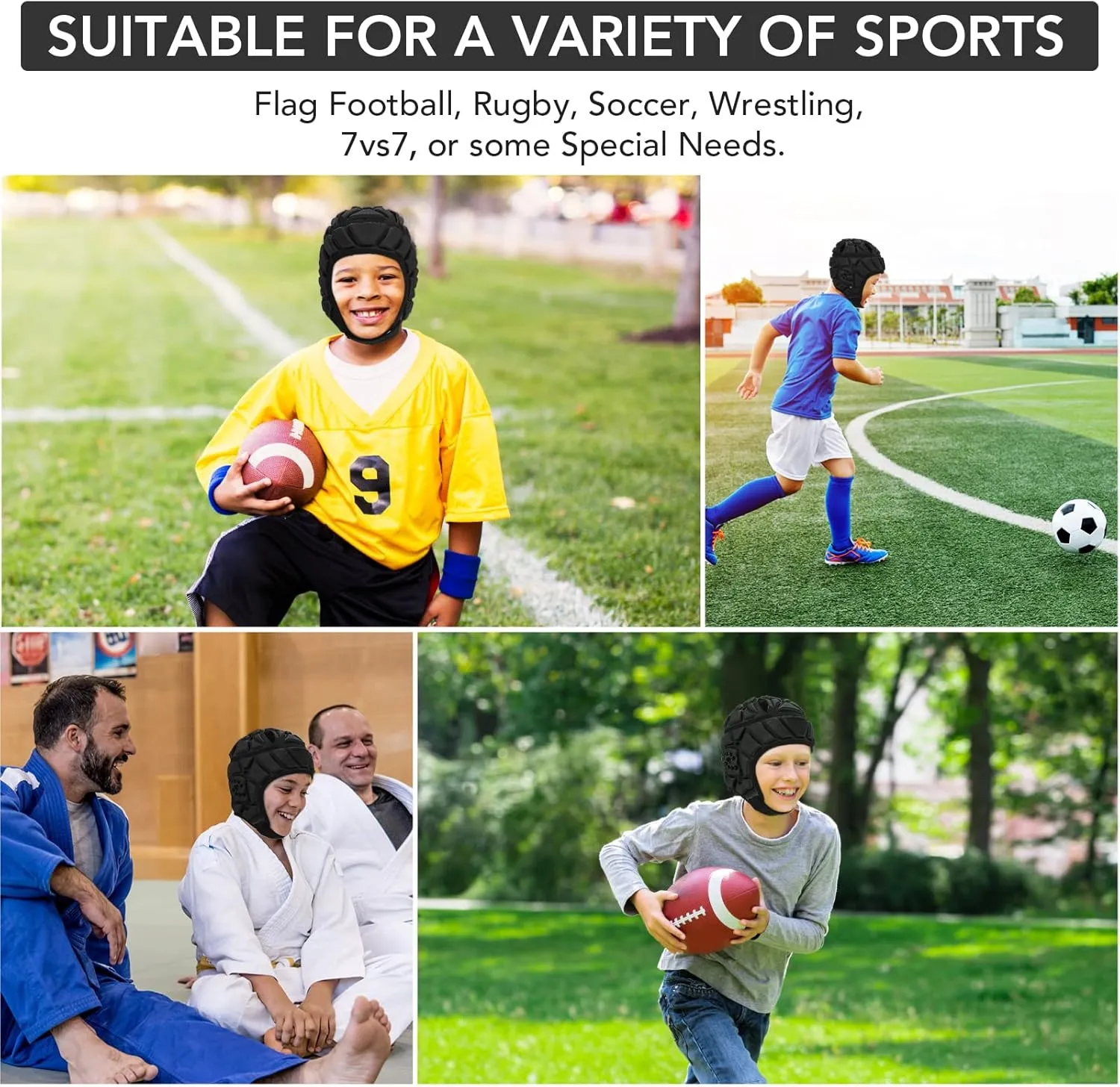 Flag Football Helmet Youth Soft Shell Helmet 7v7 Rugby Headgear Scrum Cap Youth Kids Adults