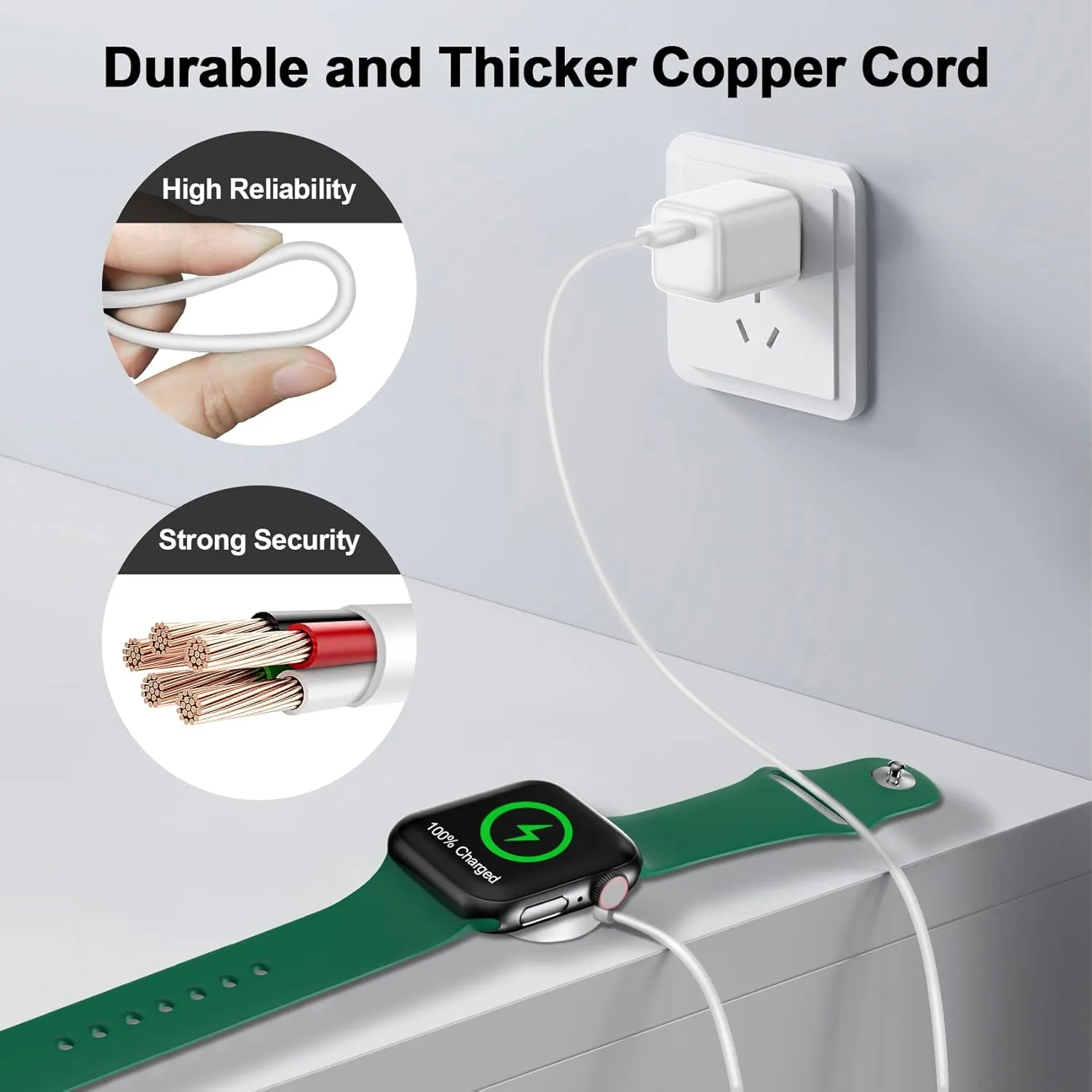   for Apple Watch Charger Magnetic Fast Charging Cable [Portable] Magnetic Wireless Charging Compatible with iWatch Series Ultra/10/9/8/7/6/SE/5/4/3/2-[3.3FT] White