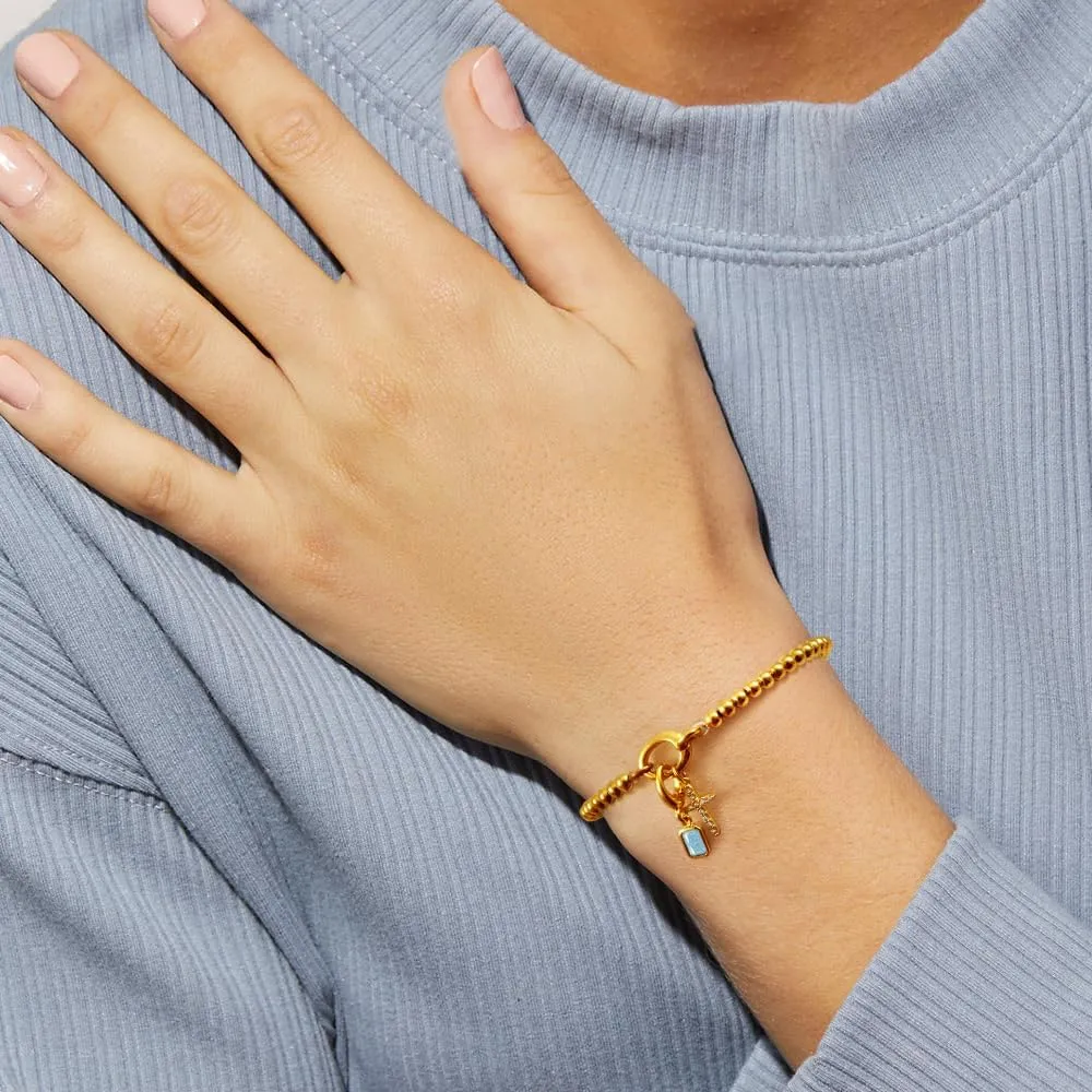 Free bird Cross Birthstone Bracelet | Dainty 14K Gold Plated Cross Charm Bracelet for Women | Stretchable Elastic Gold Beaded Bracelet | Stackable Trendy Birthstone Bracelet | Jewelry Gifts for Women