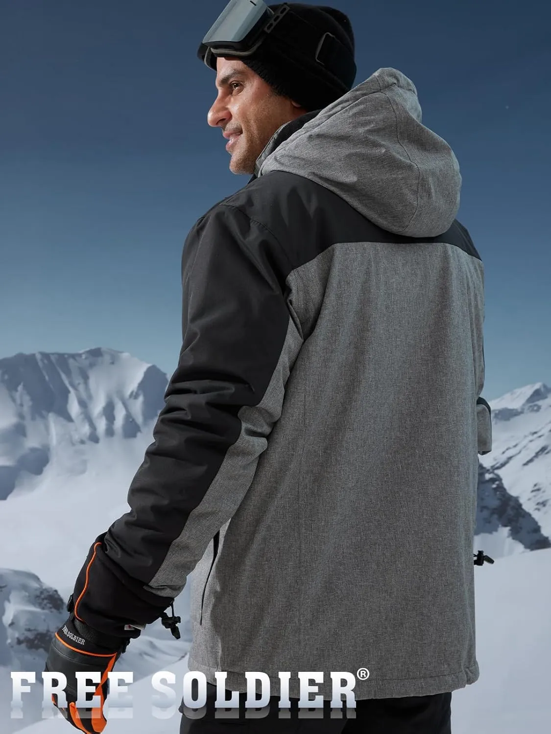 FREE SOLDIER Men's Waterproof Ski Jacket Fleece Lined Warm Winter Snow Coat with Hood Fully Taped Seams