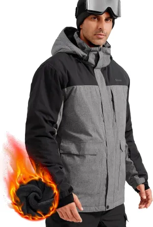 FREE SOLDIER Men's Waterproof Ski Jacket Fleece Lined Warm Winter Snow Coat with Hood Fully Taped Seams