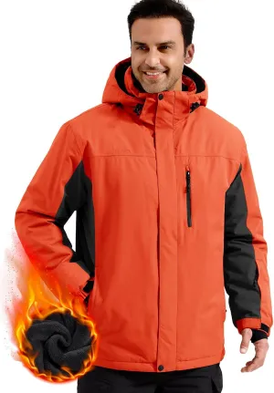 FREE SOLDIER Men's Waterproof Ski Snow Jacket Fleece Lined Warm Winter Rain Jacket with Hood Fully Taped Seams