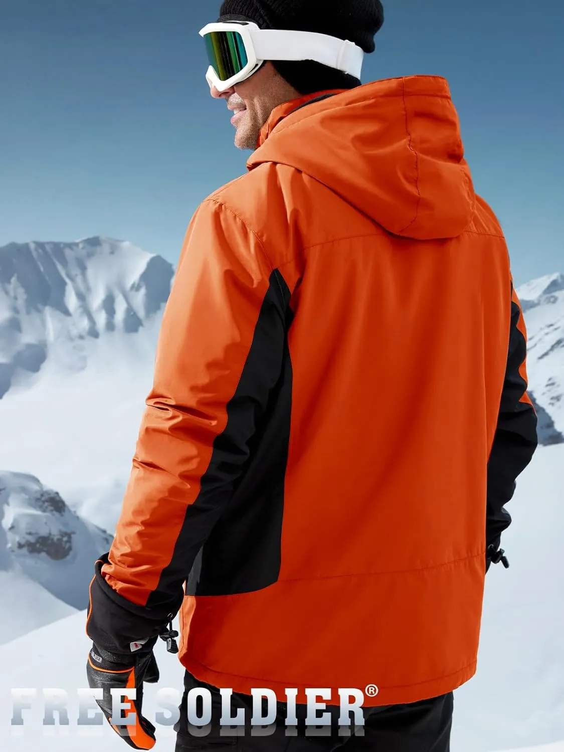 FREE SOLDIER Men's Waterproof Ski Snow Jacket Fleece Lined Warm Winter Rain Jacket with Hood Fully Taped Seams