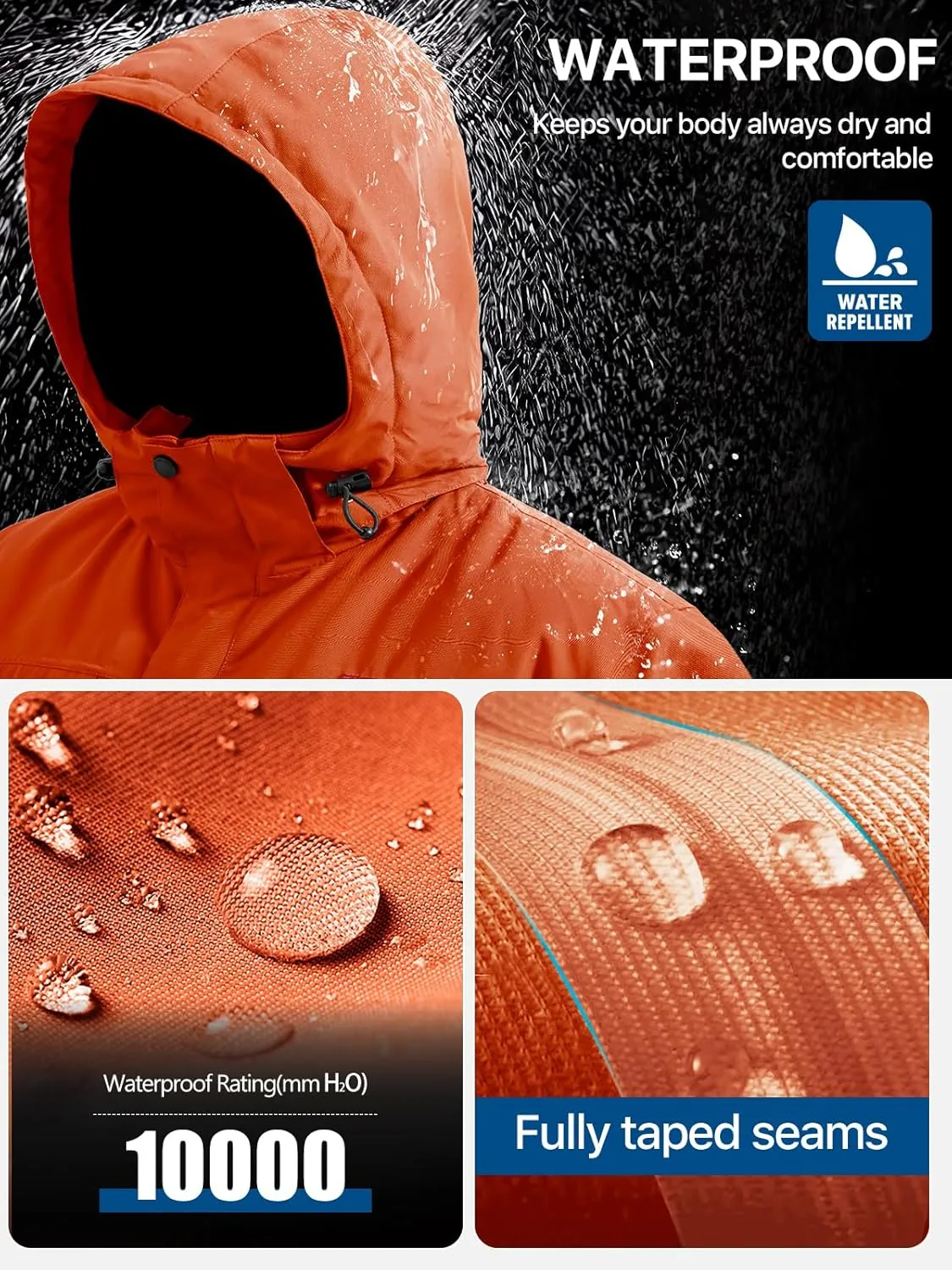 FREE SOLDIER Men's Waterproof Ski Snow Jacket Fleece Lined Warm Winter Rain Jacket with Hood Fully Taped Seams