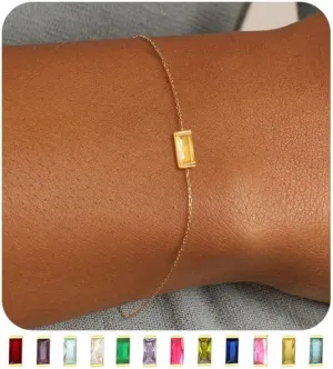 FUNEIA Birthstone Gold Bracelets for Women Non Tarnish Trendy Dainty 14K Gold Plated Bracelet Stack Stackable Blue Green May Emerald Friendship Bracelets Jewelry Gifts for Mom Best Friend