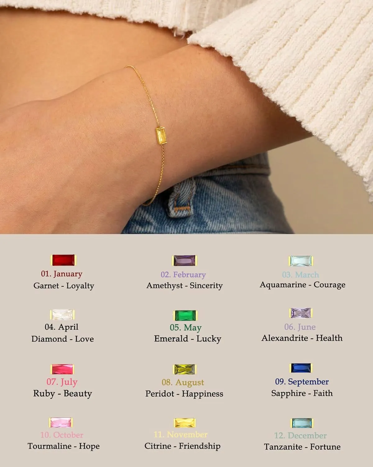 FUNEIA Birthstone Gold Bracelets for Women Non Tarnish Trendy Dainty 14K Gold Plated Bracelet Stack Stackable Blue Green May Emerald Friendship Bracelets Jewelry Gifts for Mom Best Friend