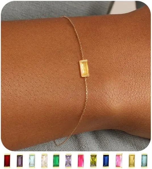 FUNEIA Birthstone Gold Bracelets for Women Non Tarnish Trendy Dainty 14K Gold Plated Bracelet Stack Stackable Blue Green May Emerald Friendship Bracelets Jewelry Gifts for Mom Best Friend
