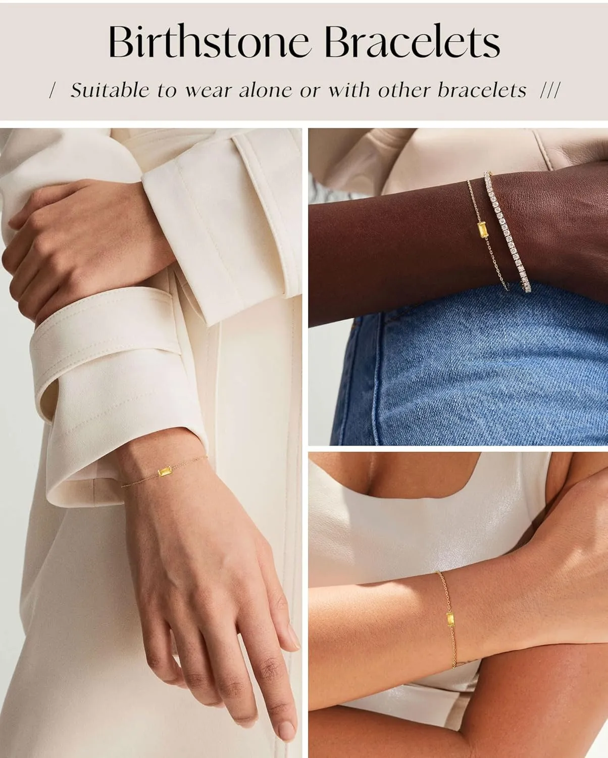 FUNEIA Birthstone Gold Bracelets for Women Non Tarnish Trendy Dainty 14K Gold Plated Bracelet Stack Stackable Blue Green May Emerald Friendship Bracelets Jewelry Gifts for Mom Best Friend