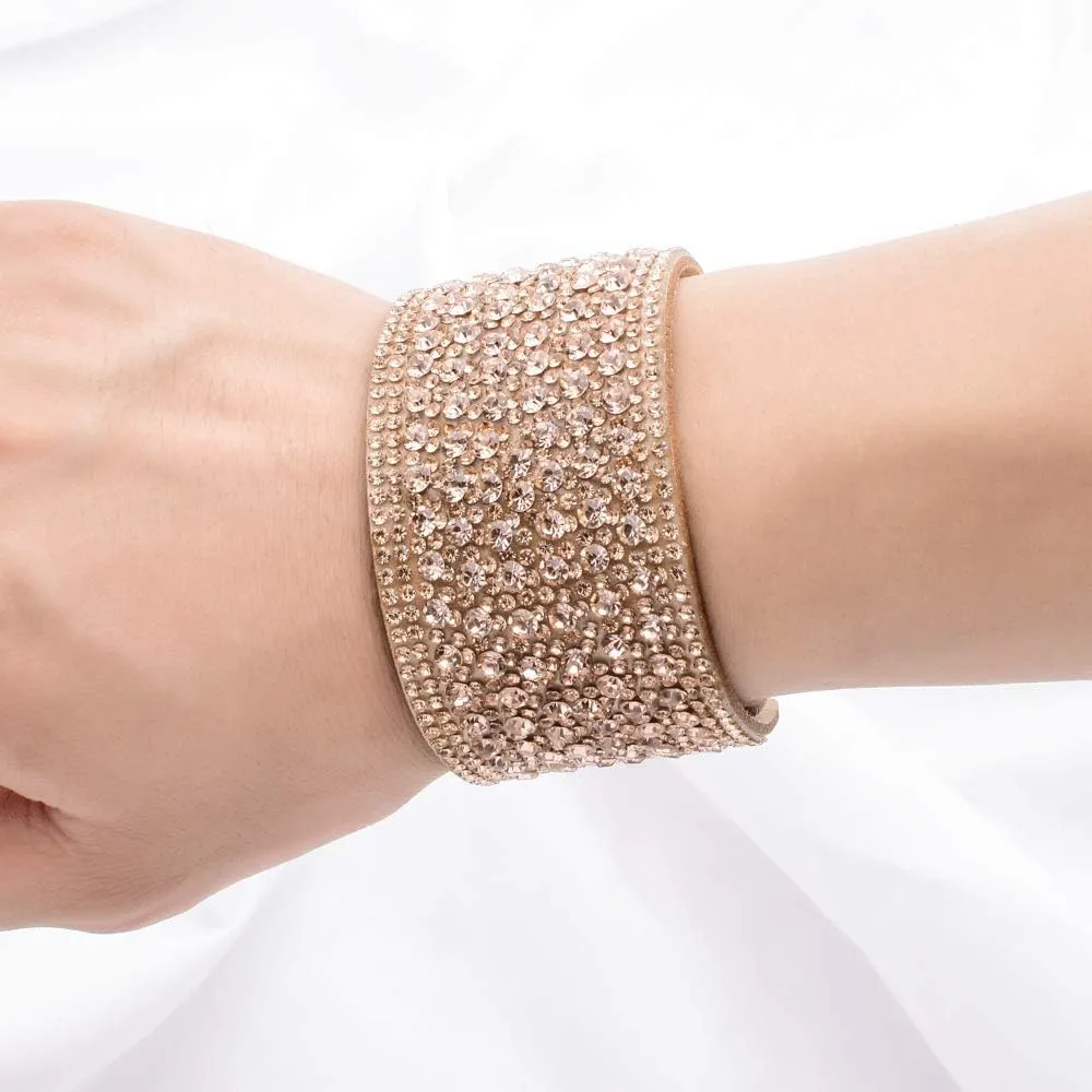 Fuqimanman2020 Bangle Leather Bracelet Fashion Rhinestone Wide Edge Bracelet for Women Boho Charm Wrap Cuff Bangle Bracelet Christmas Birthday Jewelry Gift