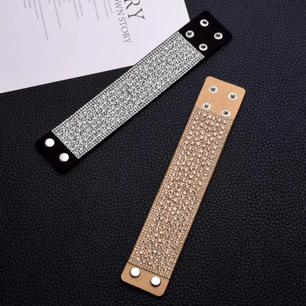 Fuqimanman2020 Bangle Leather Bracelet Fashion Rhinestone Wide Edge Bracelet for Women Boho Charm Wrap Cuff Bangle Bracelet Christmas Birthday Jewelry Gift