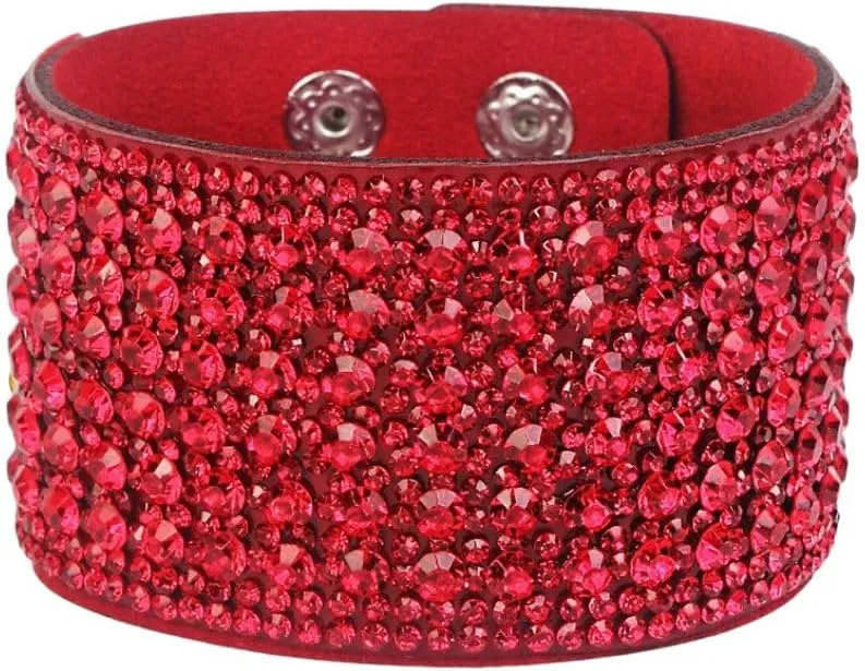 Fuqimanman2020 Bangle Leather Bracelet Fashion Rhinestone Wide Edge Bracelet for Women Boho Charm Wrap Cuff Bangle Bracelet Christmas Birthday Jewelry Gift