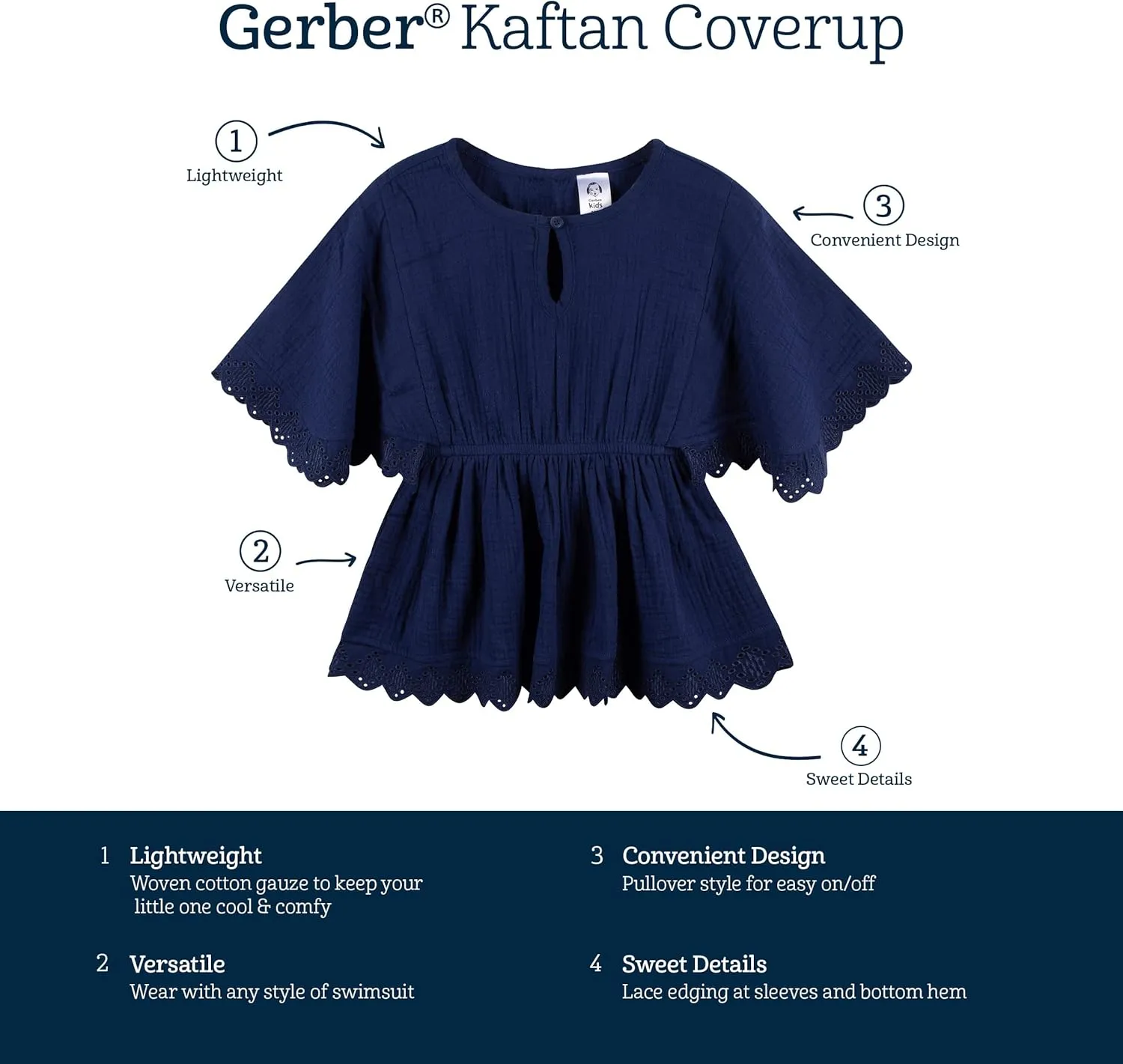 Gerber baby-girls Toddler Kaftan Swim Cover Up