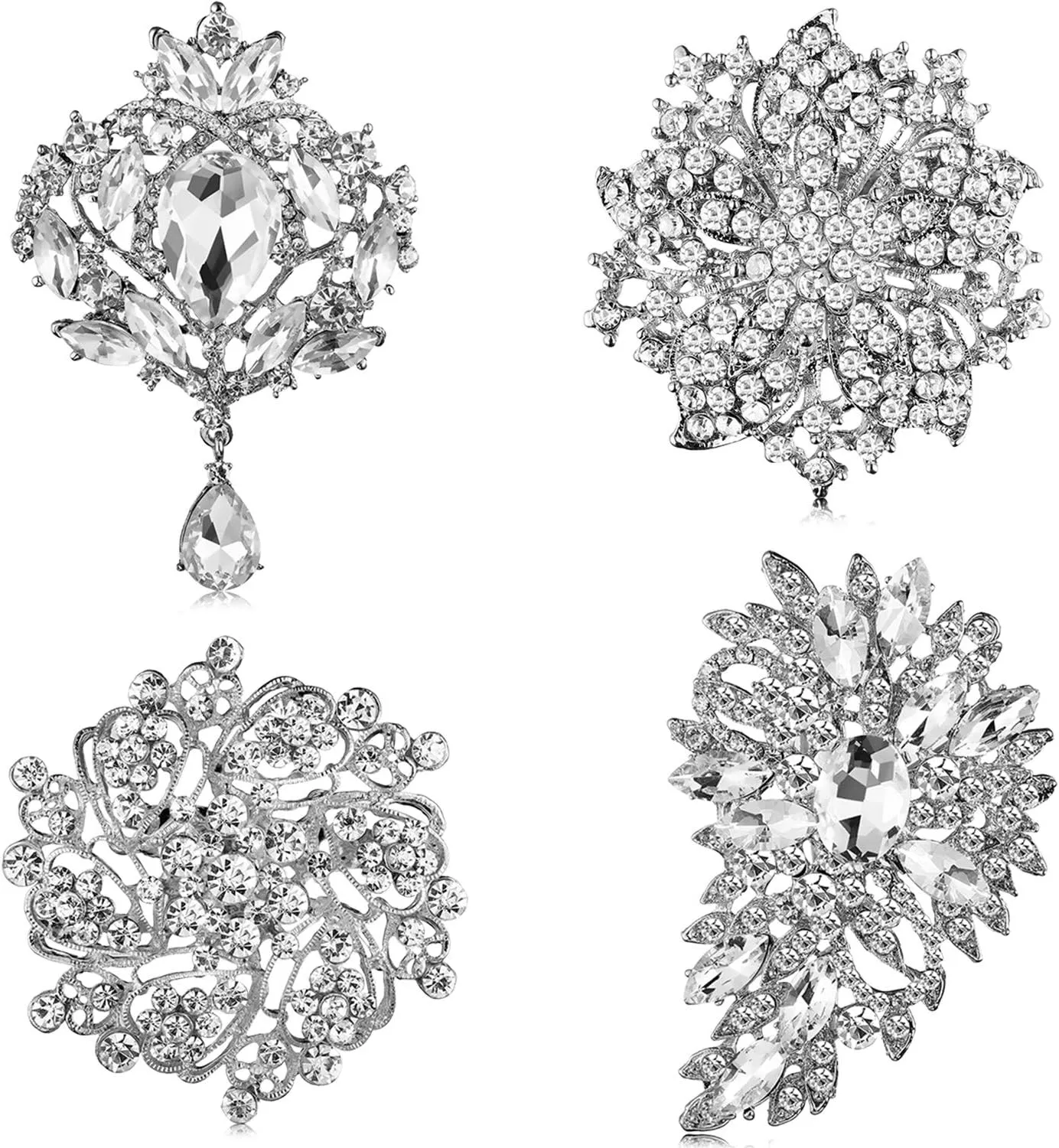 Geyoga 4 Pcs Women's Rhinestone Brooches Flower Crystal Pins Vintage Brooches for Banquet Wedding Graduation Bridal Shower Gift Jewelry Supplies
