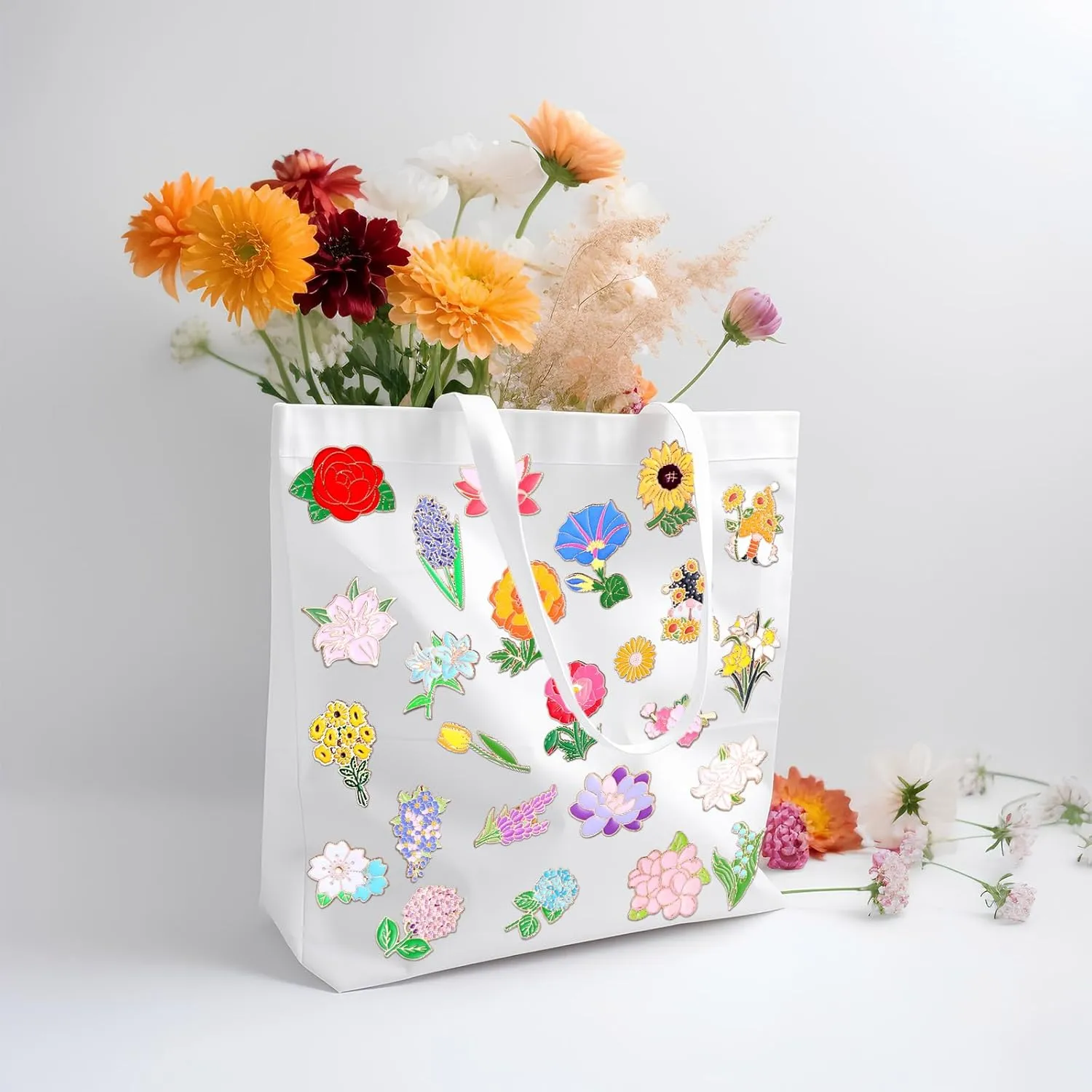 Giegxin 40 Pcs Flower Enamel Pins for Backpacks Floral Lapel Pins Bulk Cute Wildflower Rose Spring Sunflower Tulip Lily Hydrangeas Brooch for Women Girl Hat Clothes Bags Accessories Gifts
