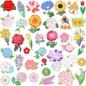 Giegxin 40 Pcs Flower Enamel Pins for Backpacks Floral Lapel Pins Bulk Cute Wildflower Rose Spring Sunflower Tulip Lily Hydrangeas Brooch for Women Girl Hat Clothes Bags Accessories Gifts