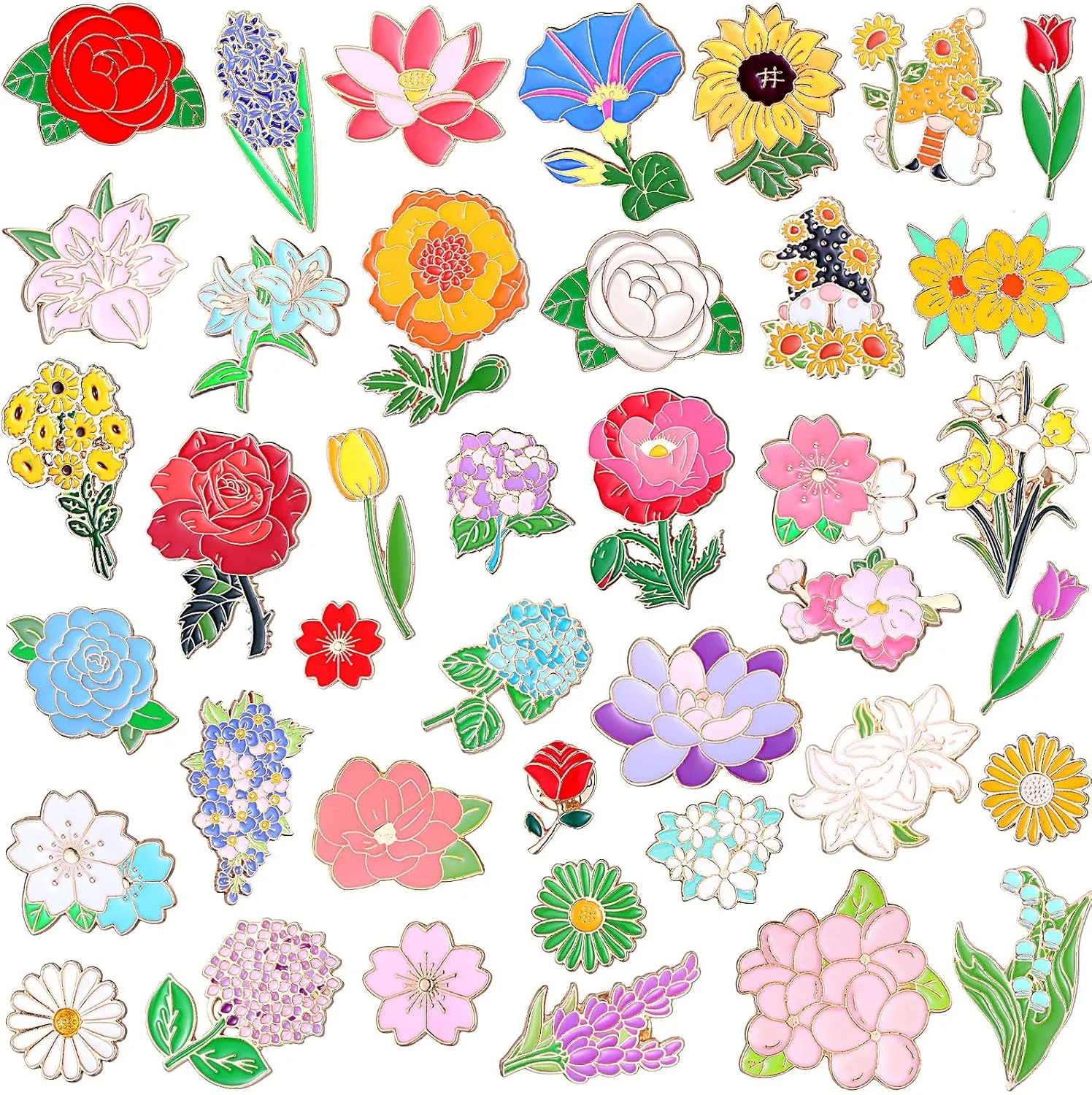 Giegxin 40 Pcs Flower Enamel Pins for Backpacks Floral Lapel Pins Bulk Cute Wildflower Rose Spring Sunflower Tulip Lily Hydrangeas Brooch for Women Girl Hat Clothes Bags Accessories Gifts
