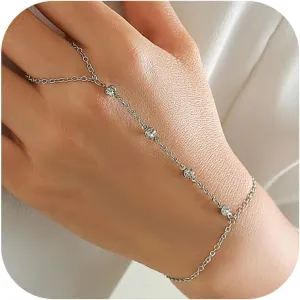 Gold Hand Chain Bracelets for Women Ring Bracelet 18K Gold Adjustable Hand Chain Dainty Finger Ring Bracelet Gold Silver Bracelet Jewelry for Women