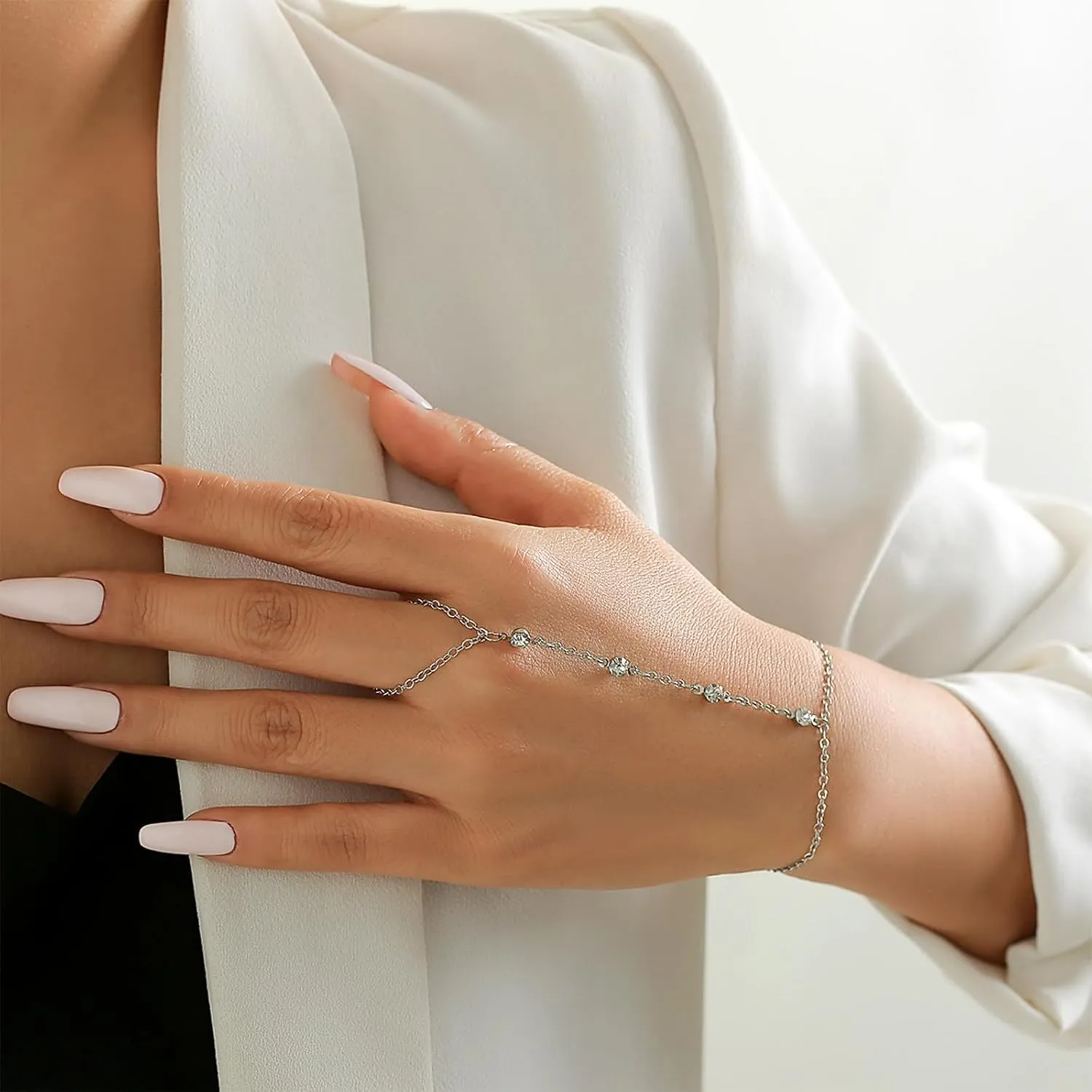 Gold Hand Chain Bracelets for Women Ring Bracelet 18K Gold Adjustable Hand Chain Dainty Finger Ring Bracelet Gold Silver Bracelet Jewelry for Women