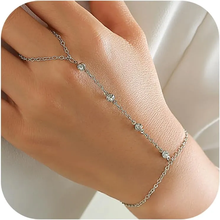 Gold Hand Chain Bracelets for Women Ring Bracelet 18K Gold Adjustable Hand Chain Dainty Finger Ring Bracelet Gold Silver Bracelet Jewelry for Women