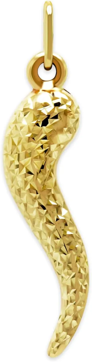 Gold Large Italian Horn Charm - 10 Karat Gold - Diamond Cut Italian Horn Pendant - Dangle Charm