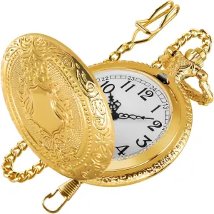 Gold Shield Men's Pocket Watch, Arabic Numeral Digital Scale Men's Quartz Pocket Watch, Quartz Pocket Watches with Chain-Gold