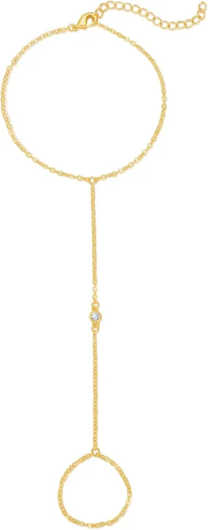 Golden Beads CZ Hand Chain Bracelet for Women Finger Ring Link Chain Bracelet Dainty Adjustable Bracelet for Women
