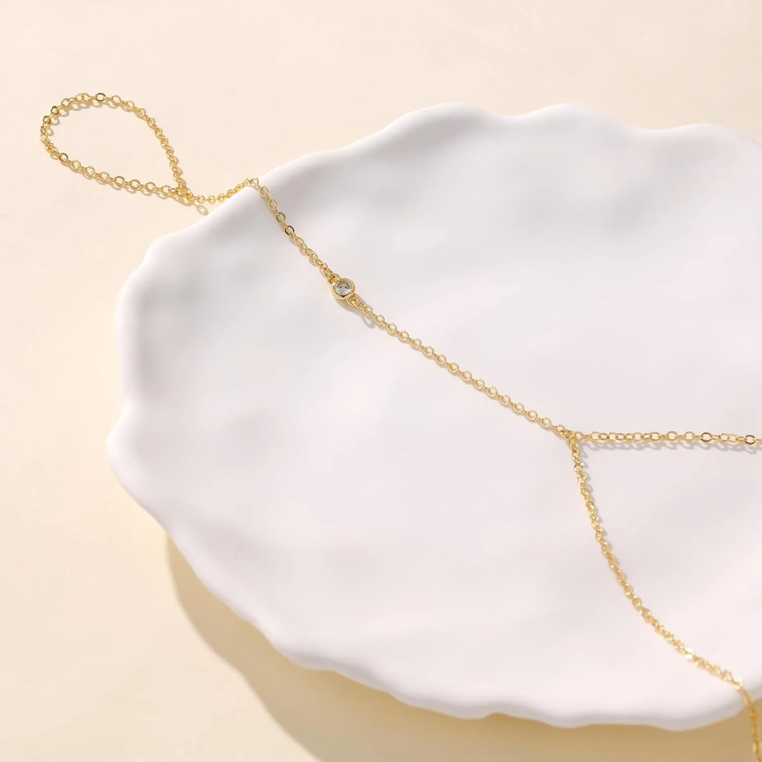 Golden Beads CZ Hand Chain Bracelet for Women Finger Ring Link Chain Bracelet Dainty Adjustable Bracelet for Women