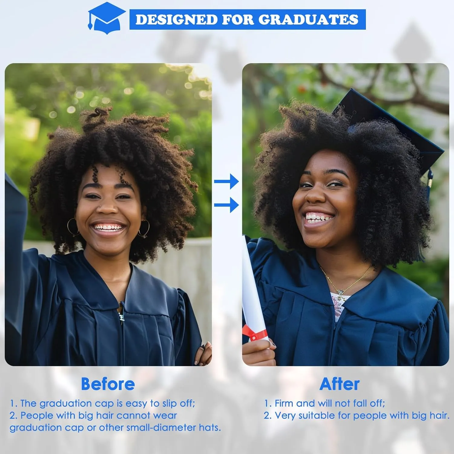Graduation Cap Headband, Firm Anti-fall HairBand for Graduation Hat, Hat Accessories for Graduates, Students, Women (Grad Cap Not Included)