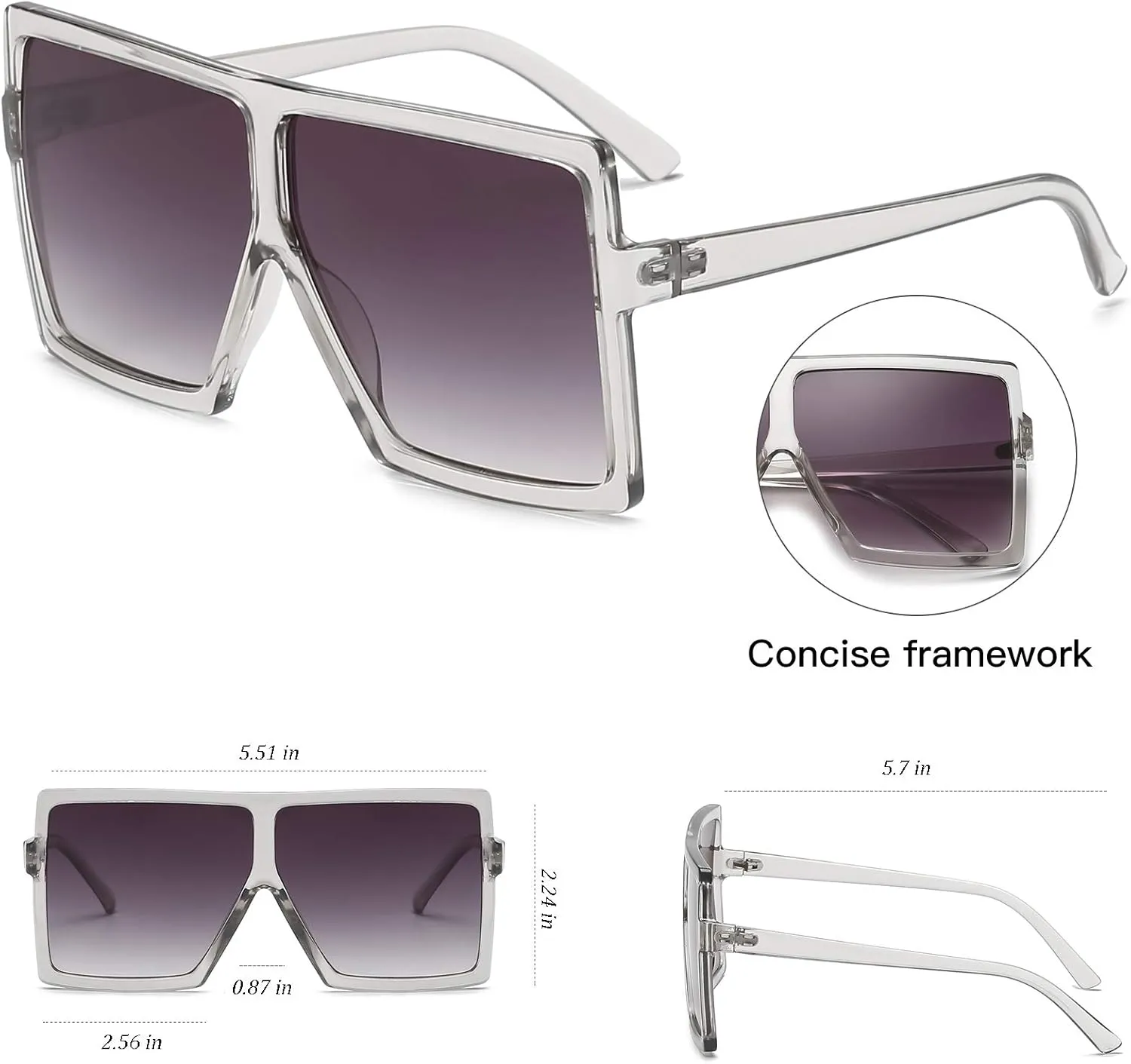GRFISIA Square Oversized Sunglasses for Women Men Flat Top Fashion Shades