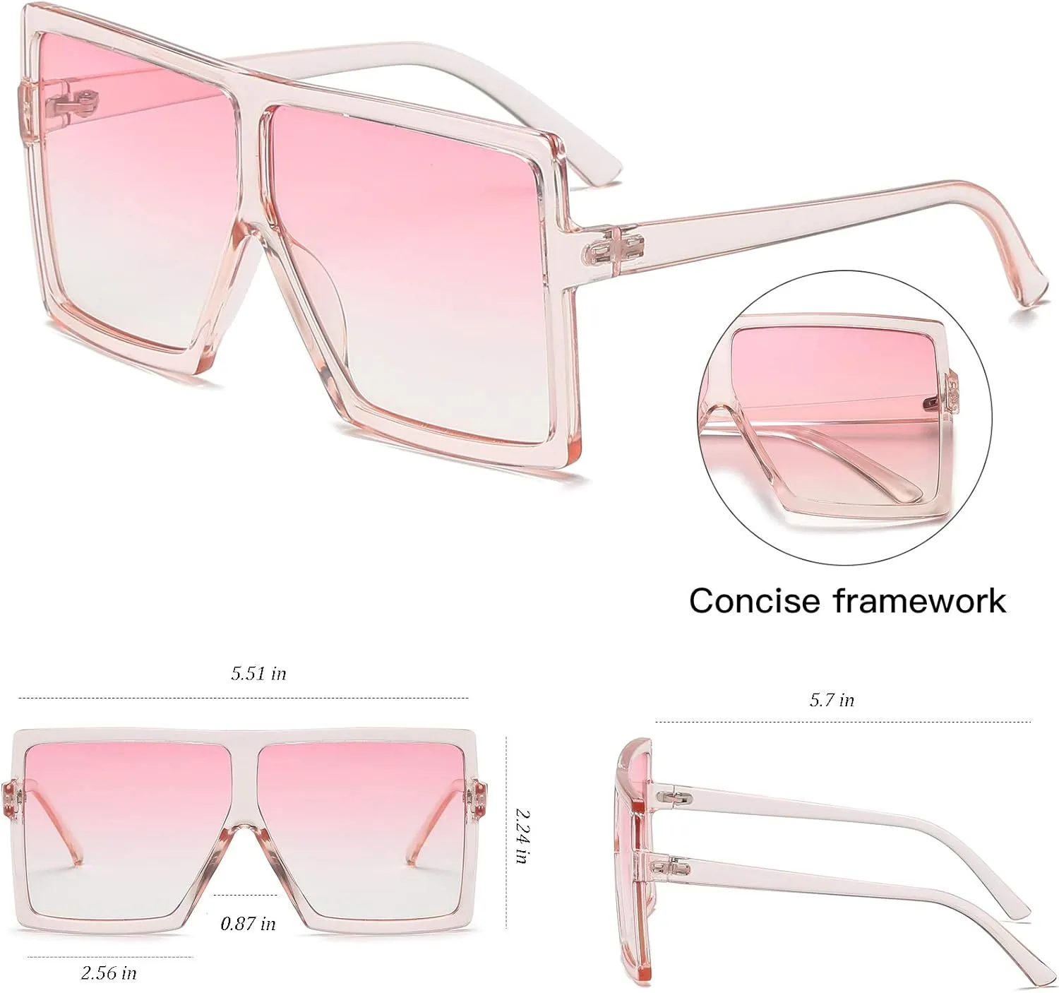 GRFISIA Square Oversized Sunglasses for Women Men Flat Top Fashion Shades