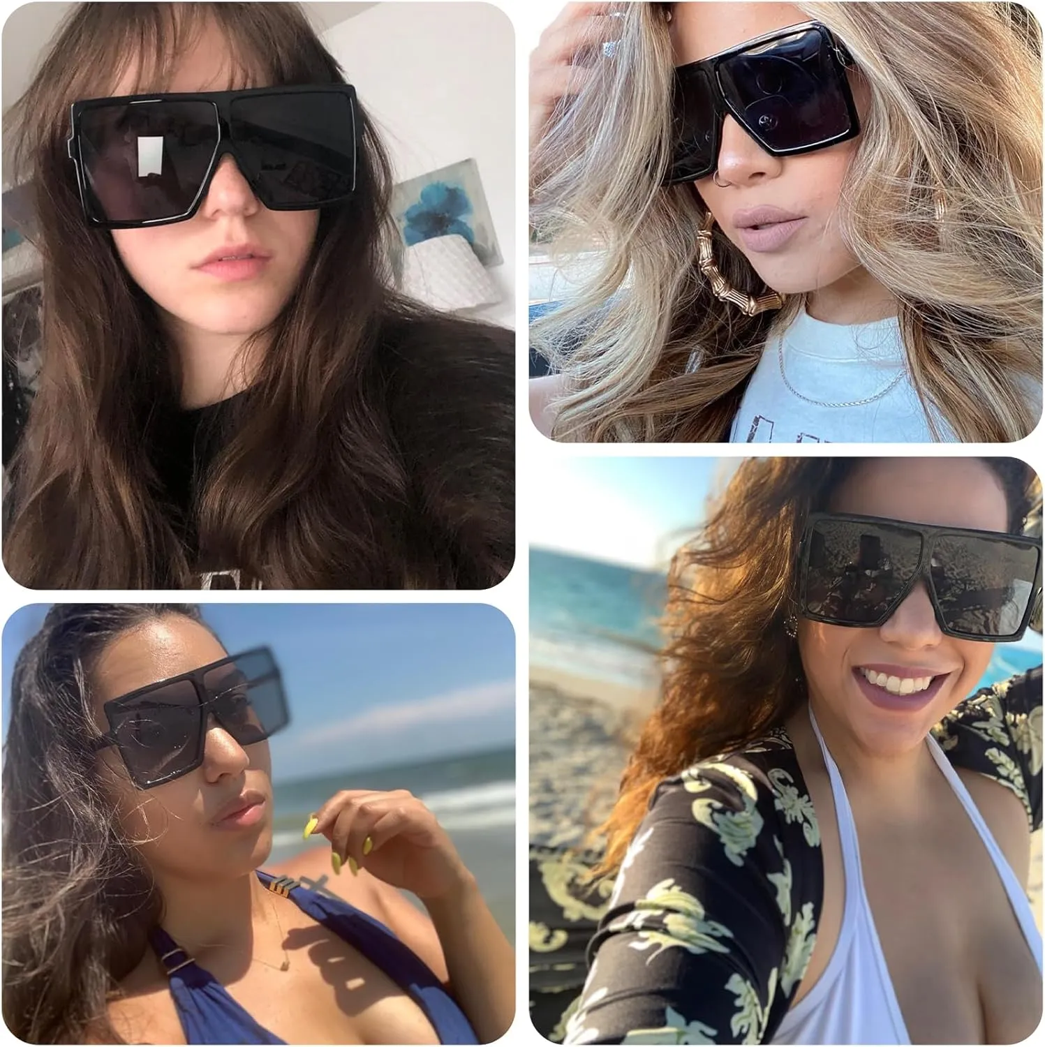 GRFISIA Square Oversized Sunglasses for Women Men Flat Top Fashion Shades