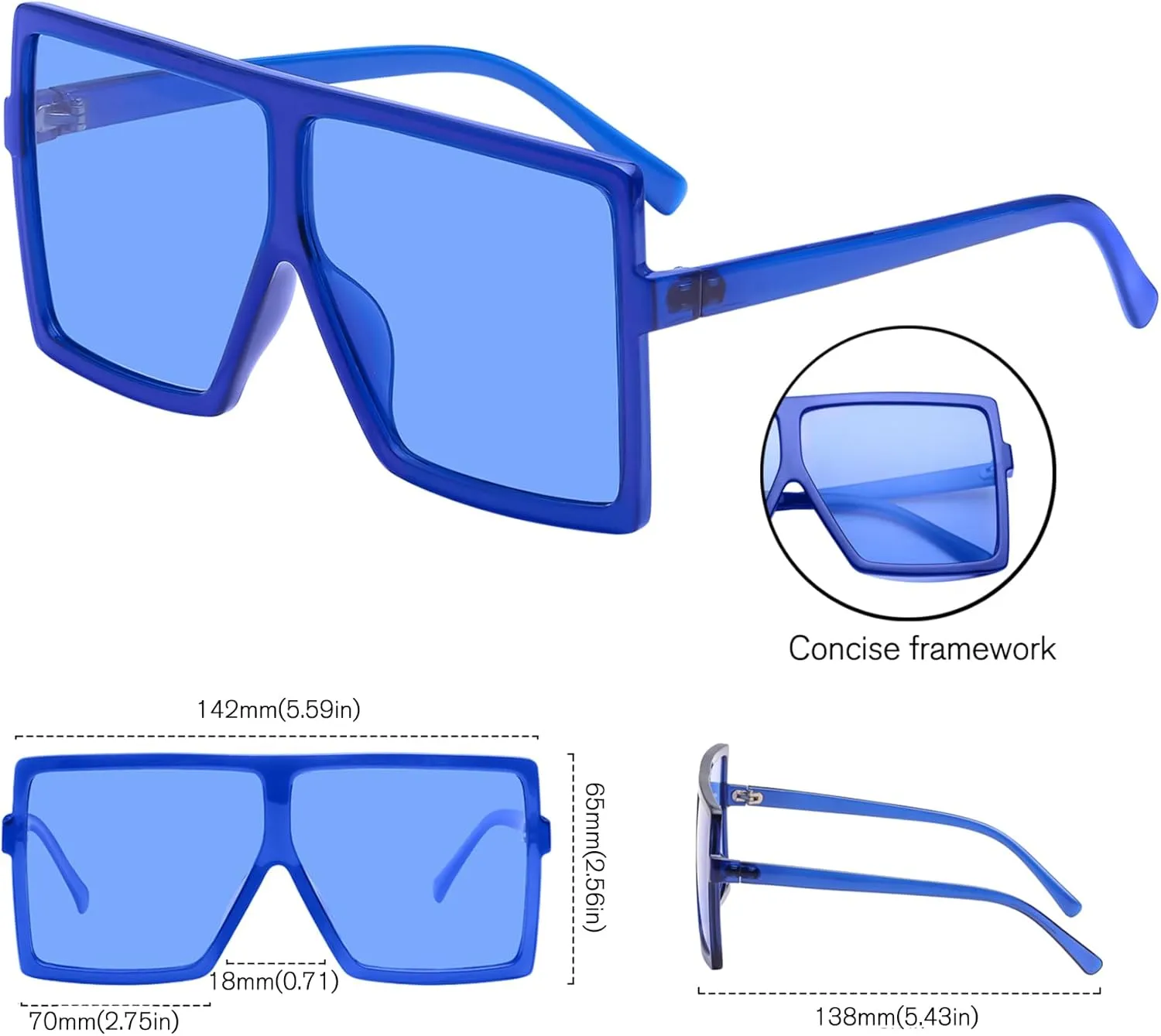 GRFISIA Square Oversized Sunglasses for Women Men Flat Top Fashion Shades