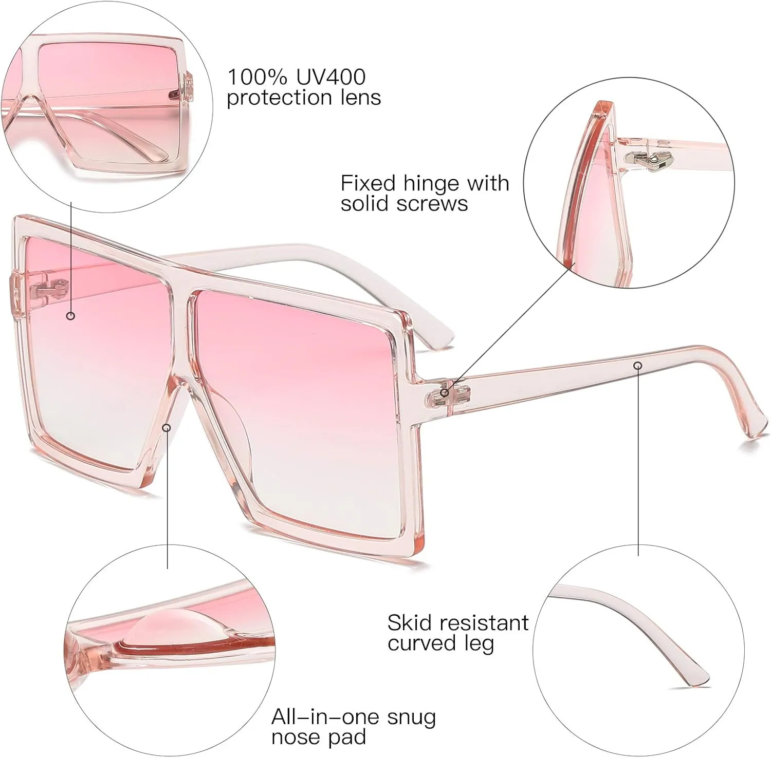 GRFISIA Square Oversized Sunglasses for Women Men Flat Top Fashion Shades