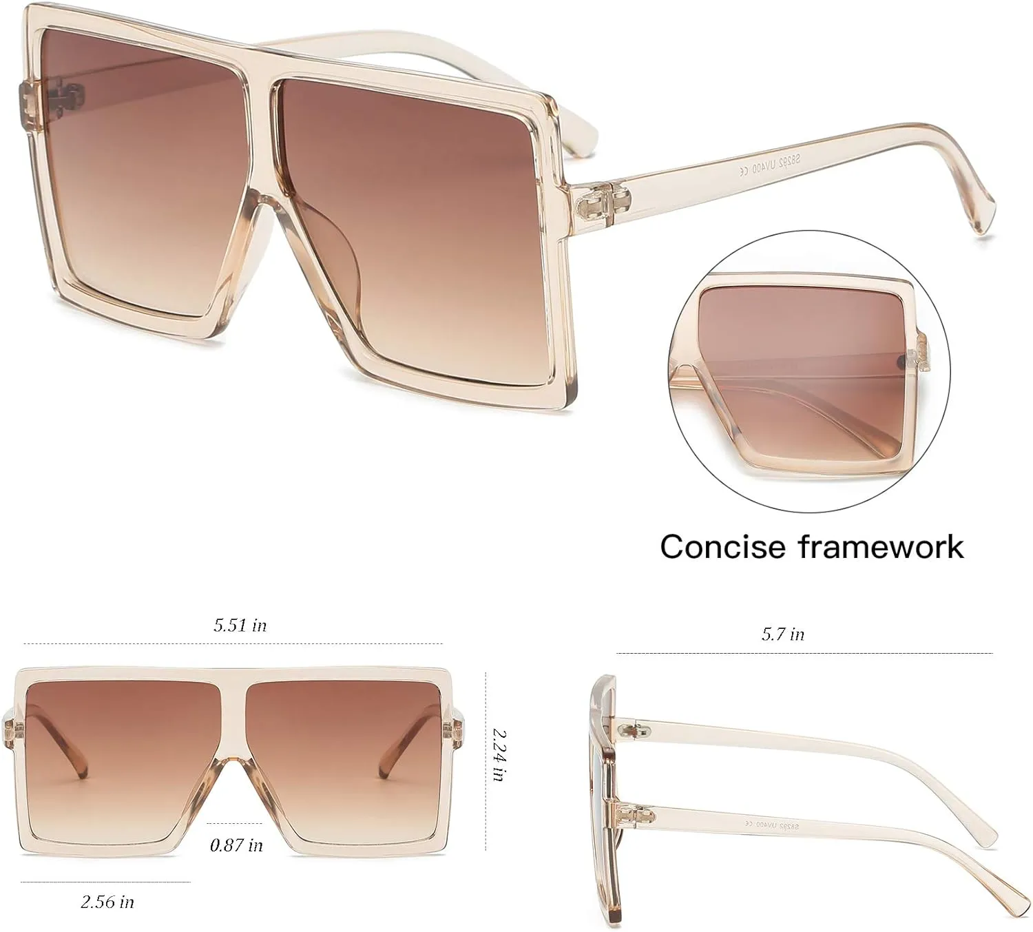 GRFISIA Square Oversized Sunglasses for Women Men Flat Top Fashion Shades